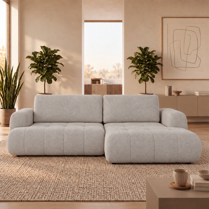 MIREL Canapé d'angle convertible en tissu taupe - Angle droit