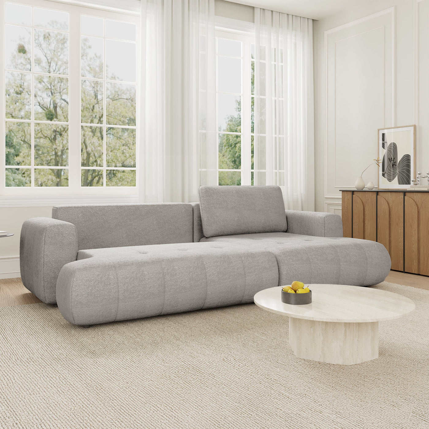 MIREL Canapé d'angle convertible en tissu taupe - Angle droit - Canapé d'angle convertible - Mobilier Deco