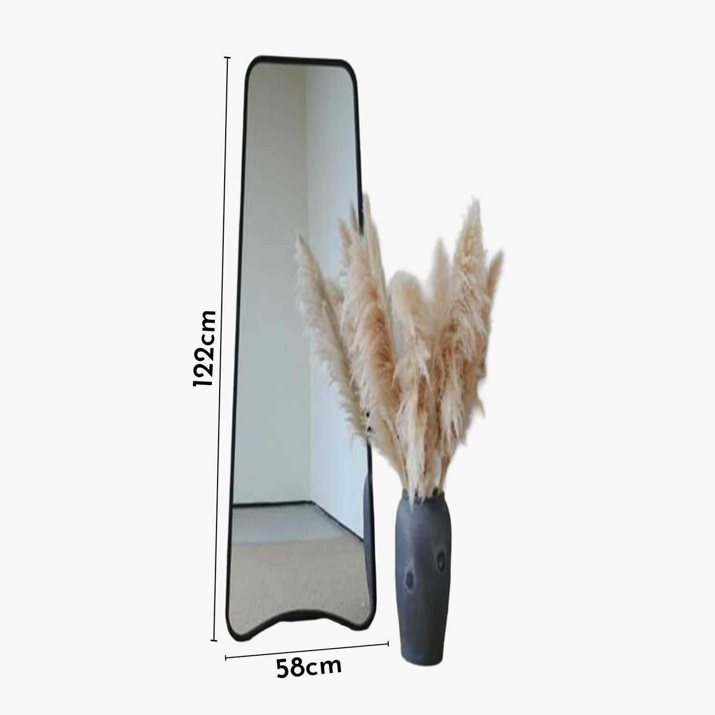 MIRANY Miroir sur pieds rectangulaire en fer noir 122x58 cm