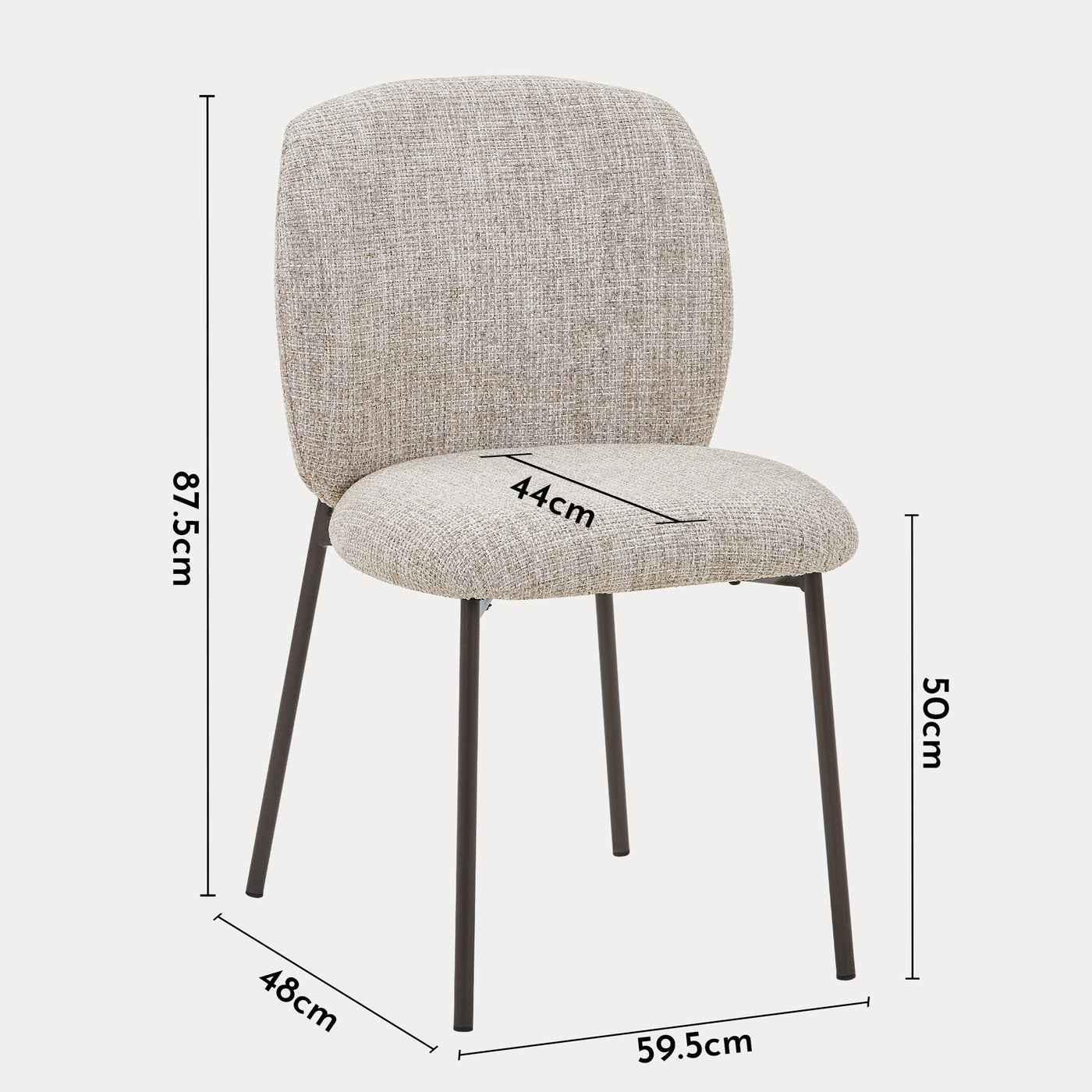 MOGAN Lot de 2 chaises en tissu taupe pieds en métal noir