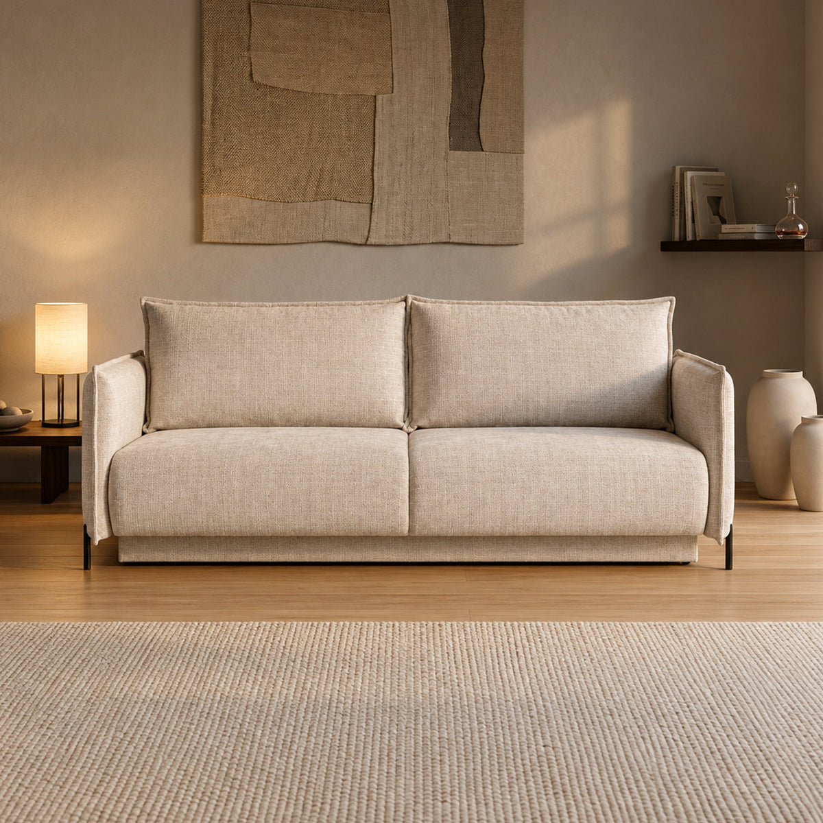 MONICA TISSU Canapé 3 places convertible avec coffre en tissu beige - Canapés convertibles - Mobilier Deco