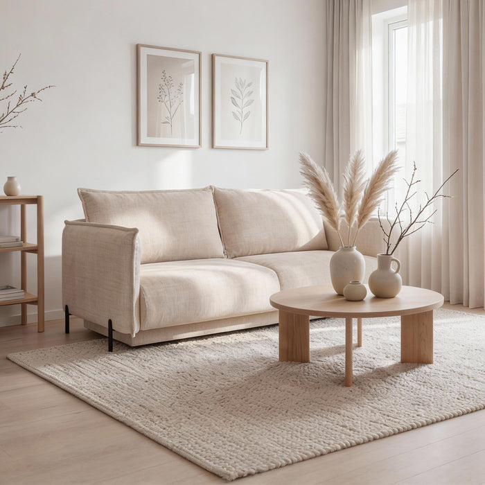 MONICA TISSU Canapé 3 places convertible avec coffre en tissu beige
