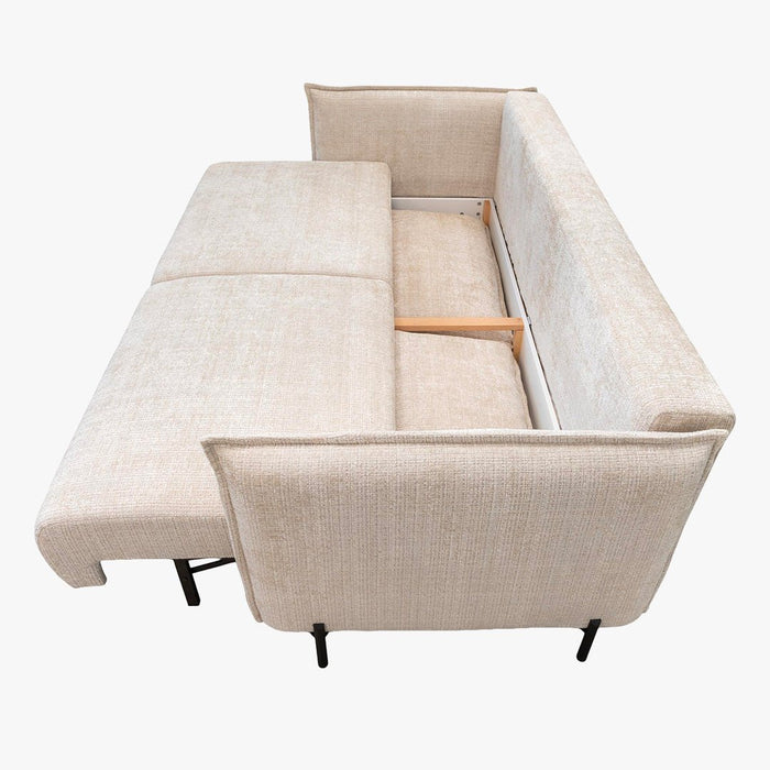 MONICA TISSU Canapé 3 places convertible avec coffre en tissu beige