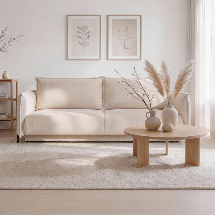 MONICA TISSU Canapé 3 places convertible avec coffre en tissu beige