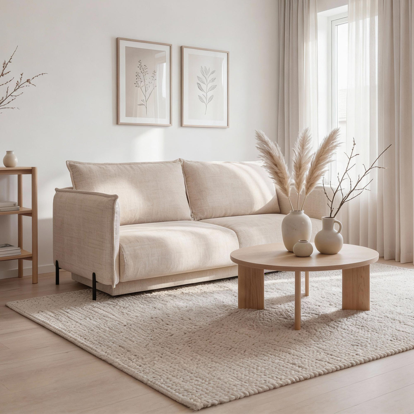 MONICA TISSU Canapé 3 places convertible avec coffre en tissu beige