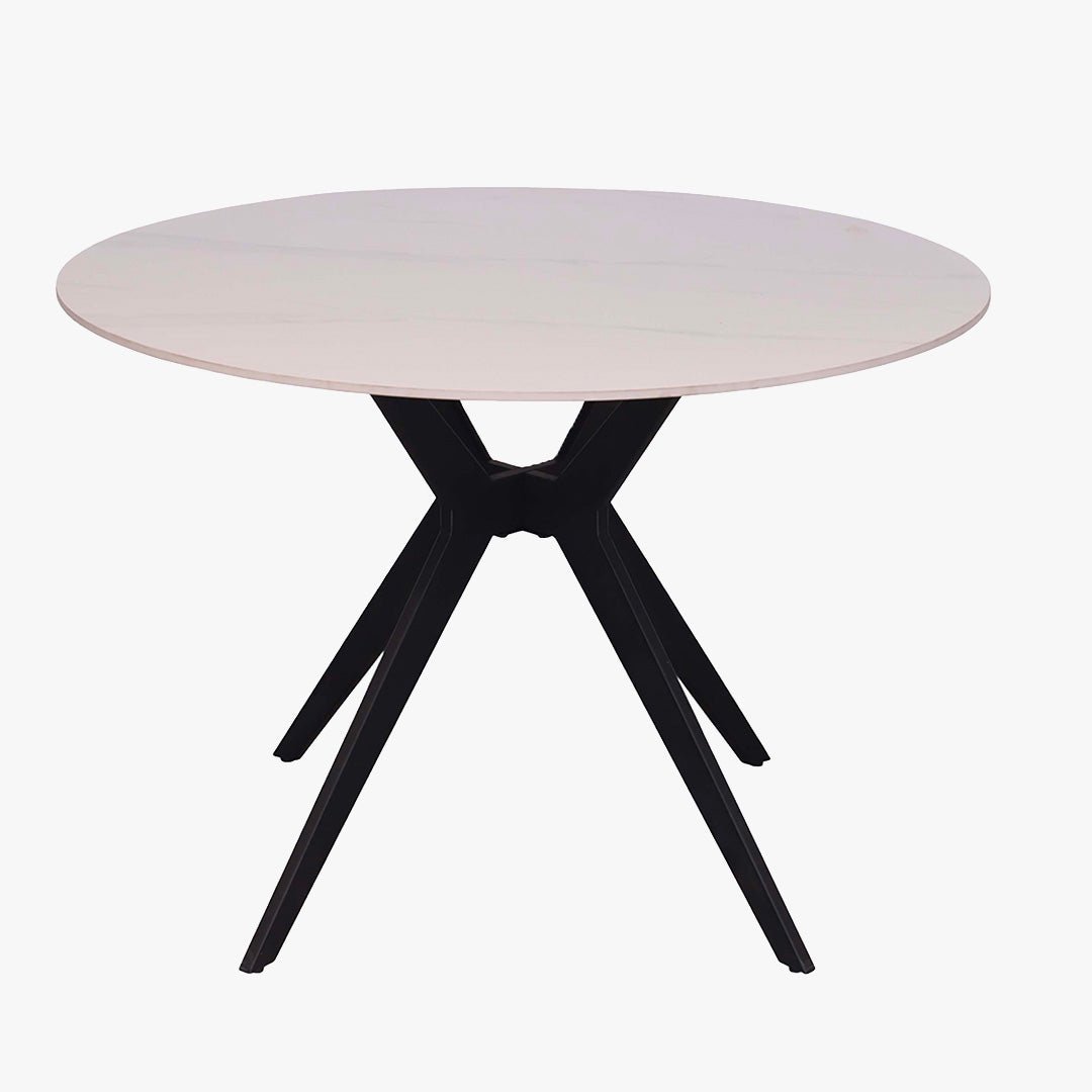 MONNA Table à manger ronde pierre frittée blanc piètement en métal noir - Table à manger - Mobilier Deco