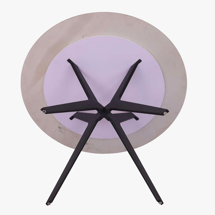 MONNA Table à manger ronde pierre frittée blanc piètement en métal noir