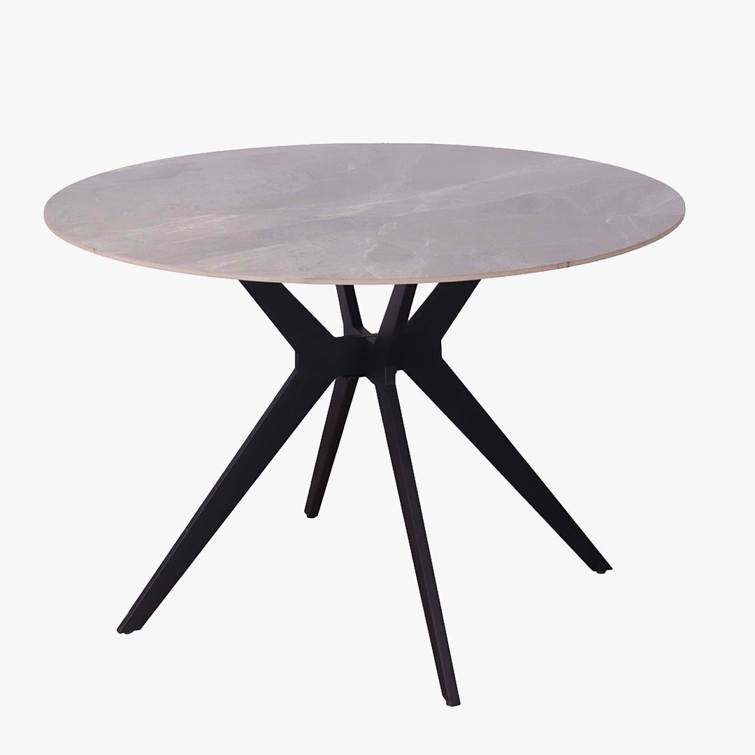 MONNA Table à manger ronde pierre frittée gris piètement en métal noir - Table à manger - Mobilier Deco