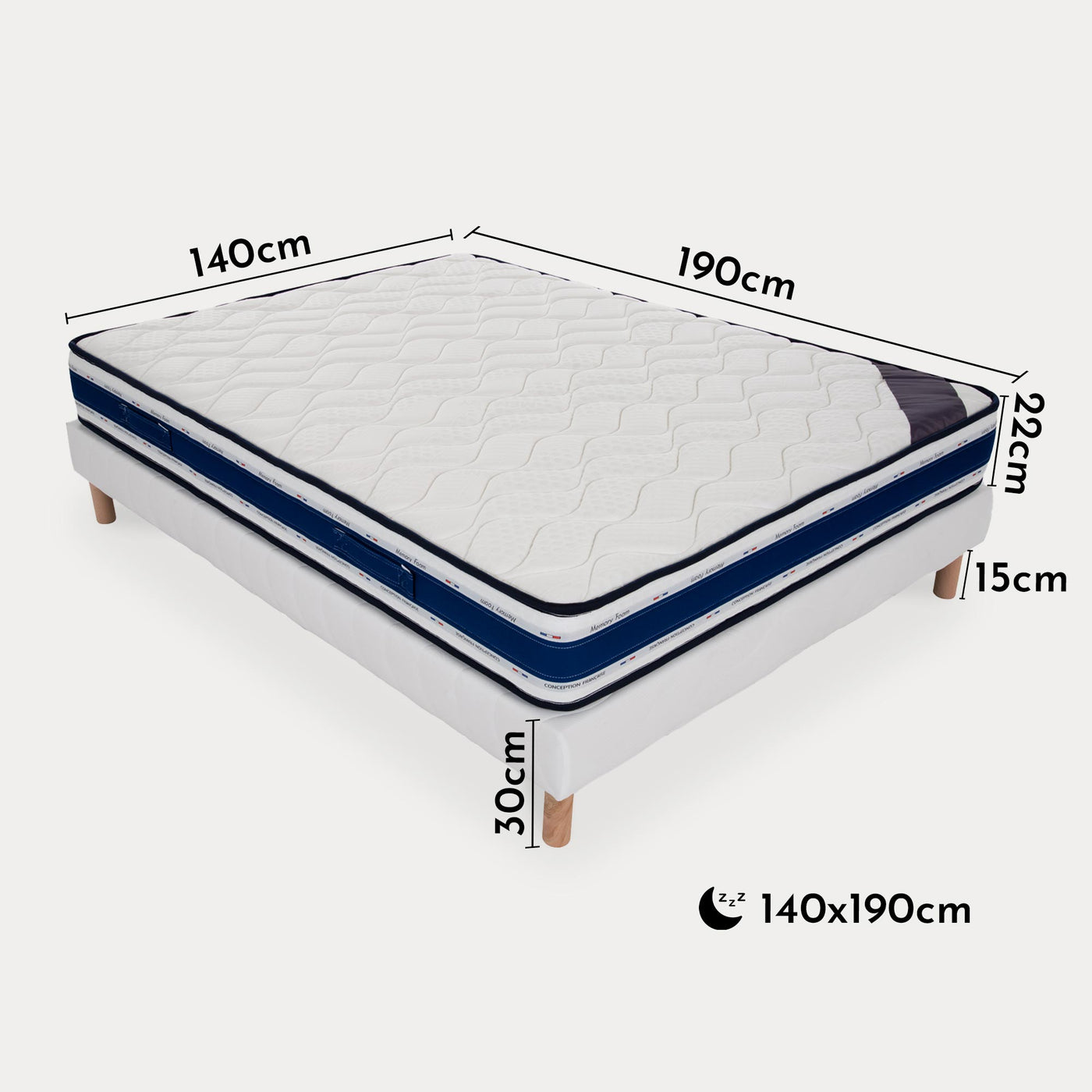 MOON Ensemble sommier+matelas 22 cm 140x190