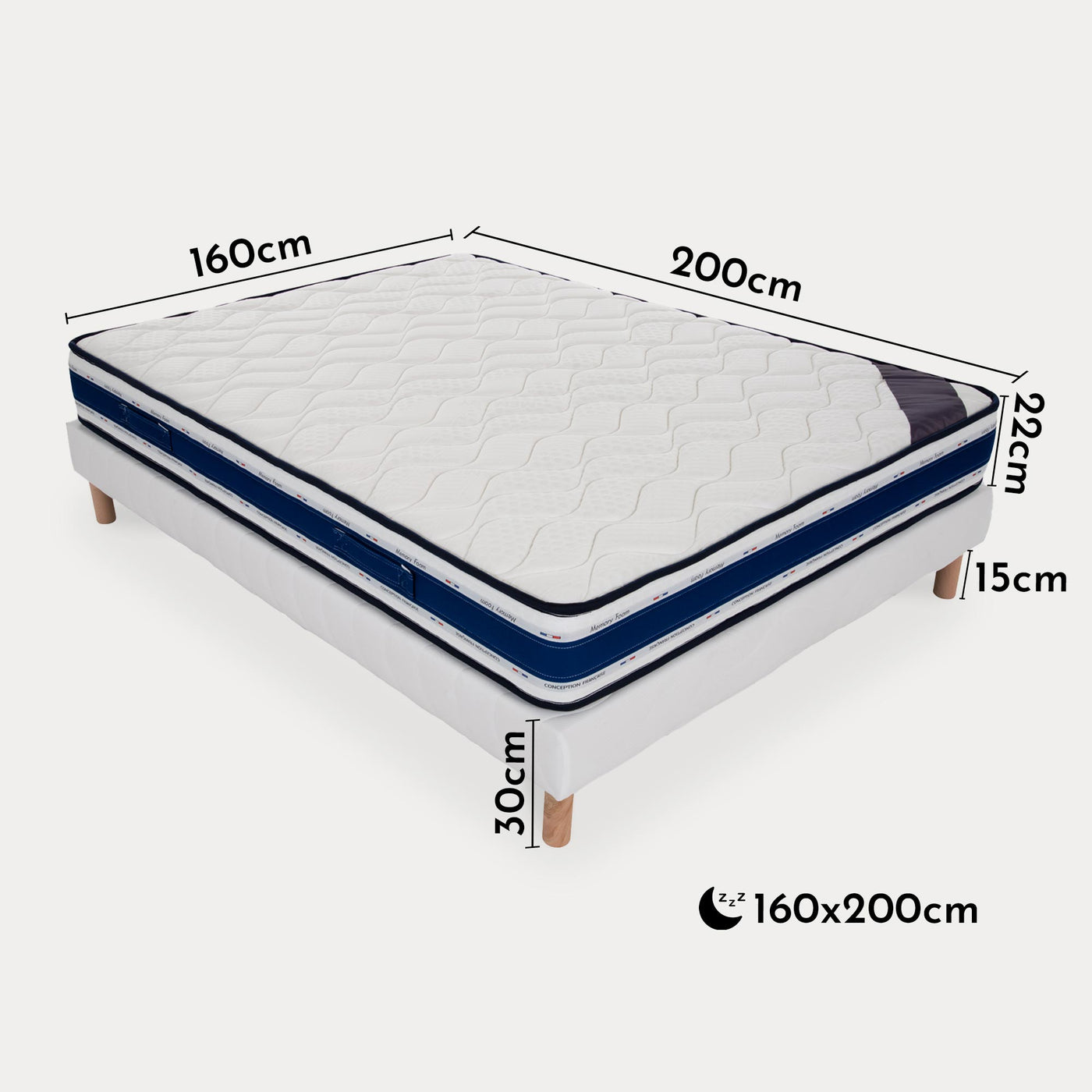 MOON Ensemble sommier+matelas 22 cm 160x200