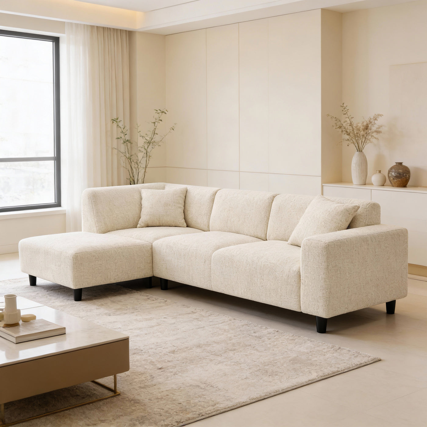 MUNICH Canapé d'angle en tissu beige foncé - Angle gauche