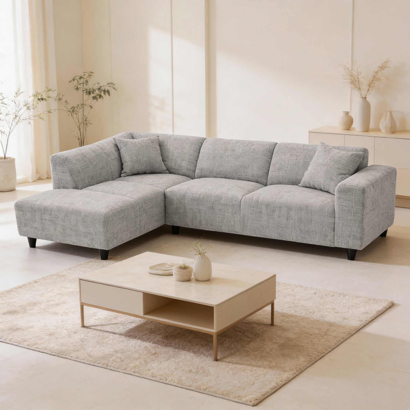 MUNICH Canapé d'angle en tissu gris - Angle gauche