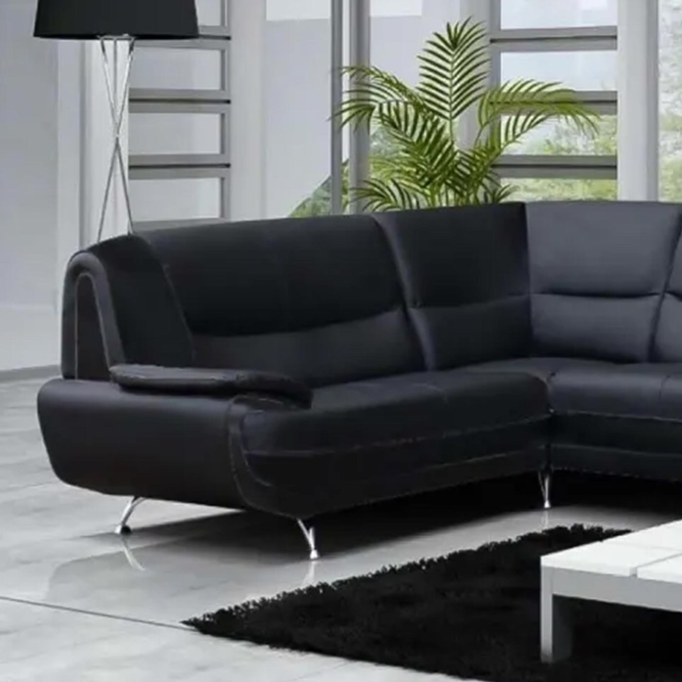 MUZA Canapé d'angle design en simili cuir noir