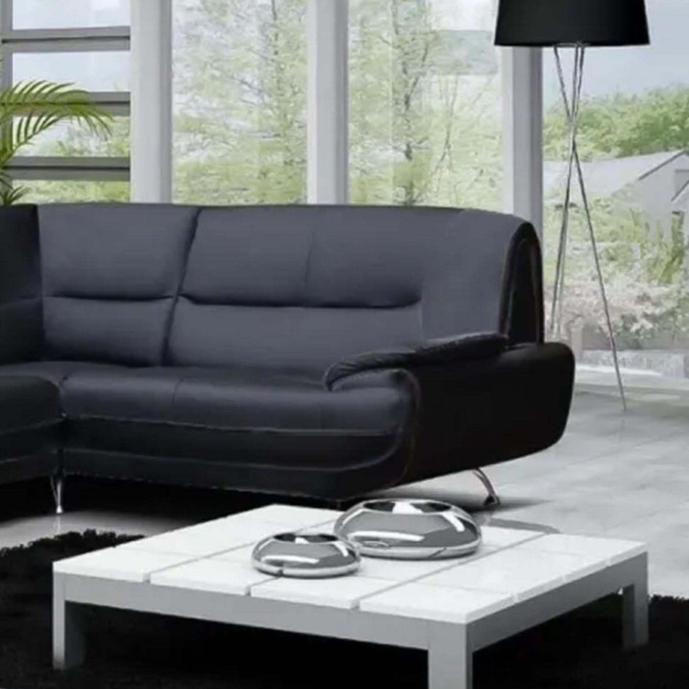 MUZA Canapé d'angle design en simili cuir noir