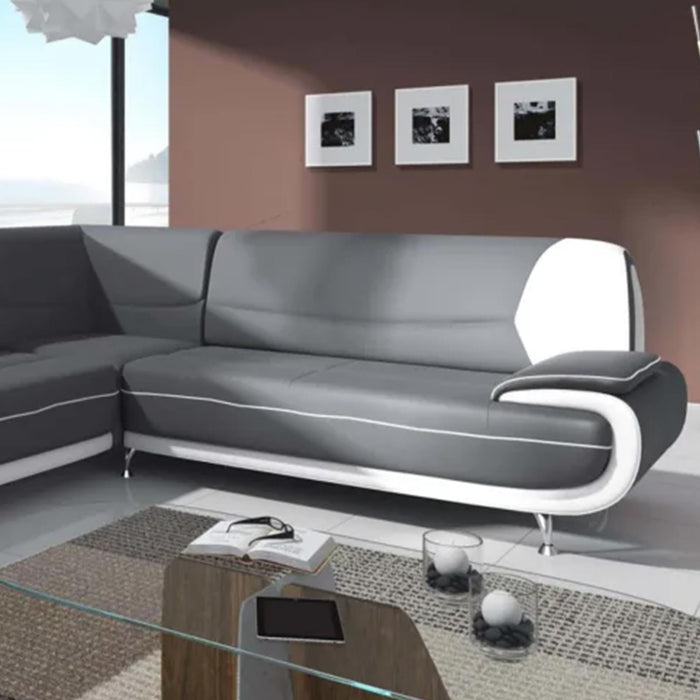MUZA Canapé d'angle design en simili cuir gris et blanc