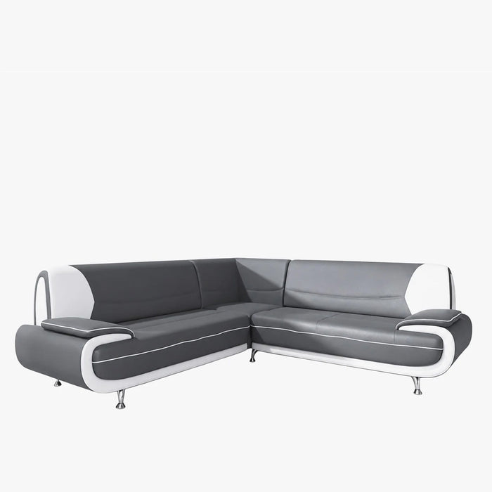 MUZA Canapé d'angle design en simili cuir gris et blanc