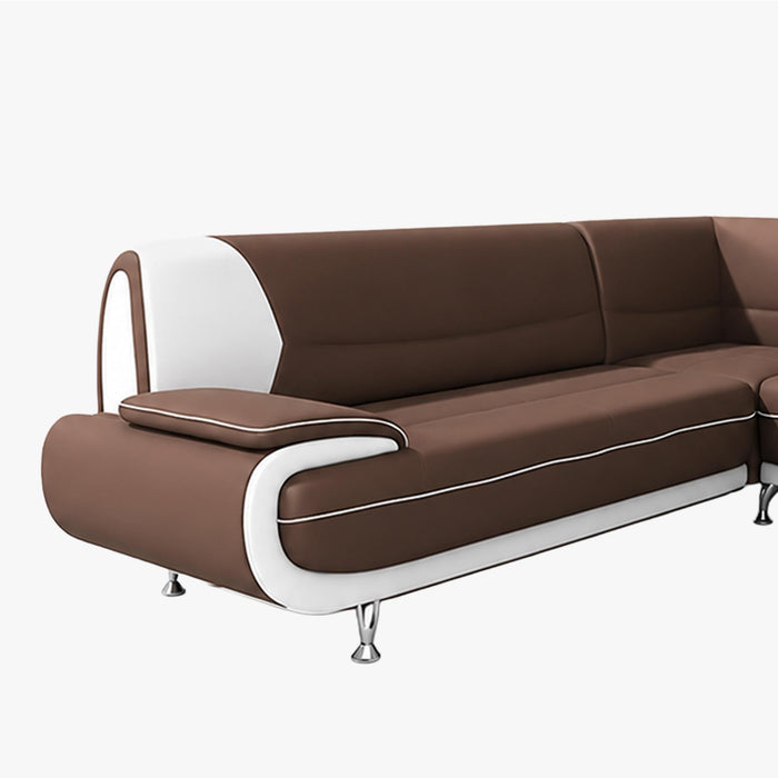 MUZA Canapé d'angle design en simili cuir marron et blanc