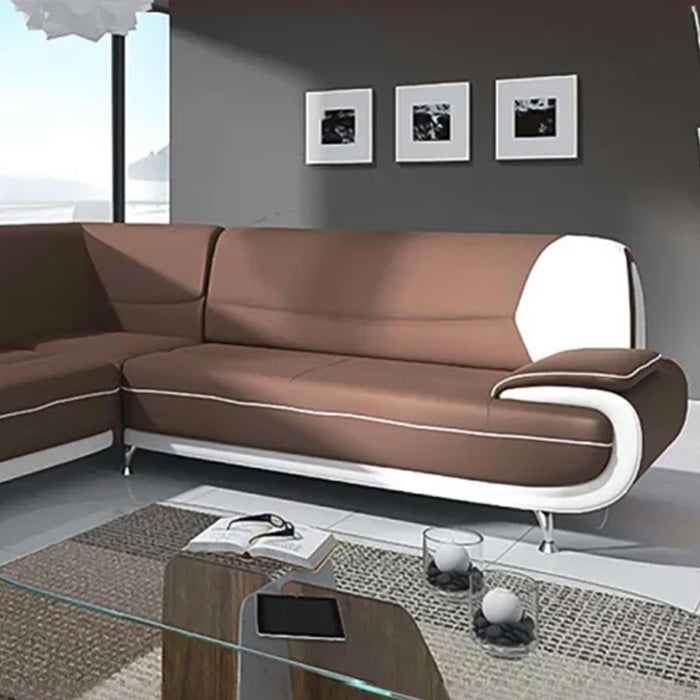 MUZA Canapé d'angle design en simili cuir marron et blanc
