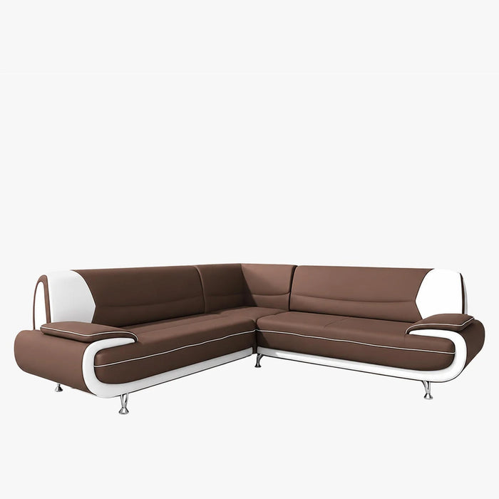 MUZA Canapé d'angle design en simili cuir marron et blanc