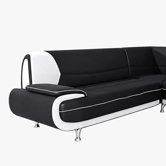 MUZA Canapé d'angle design en simili cuir noir et blanc