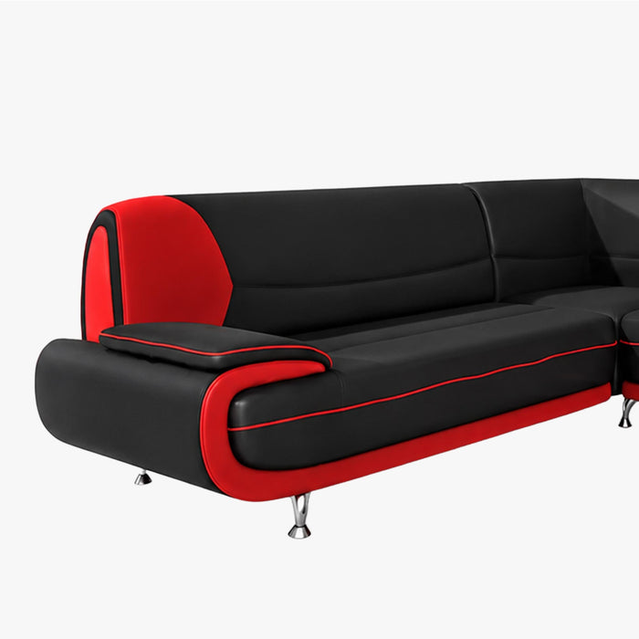 MUZA Canapé d'angle design en simili cuir noir et rouge