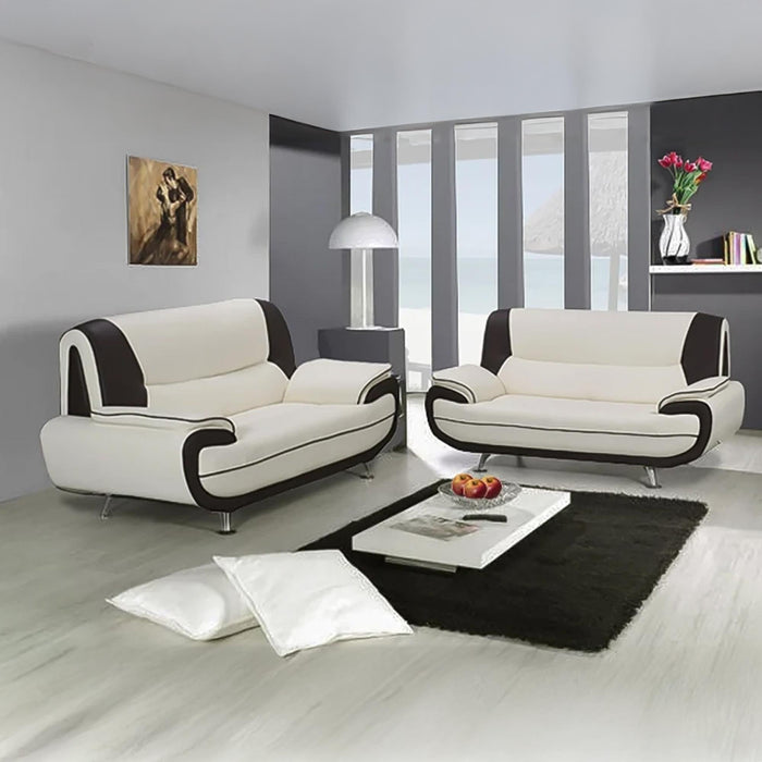 MUZA Canapé design 2 places en simili cuir blanc et noir