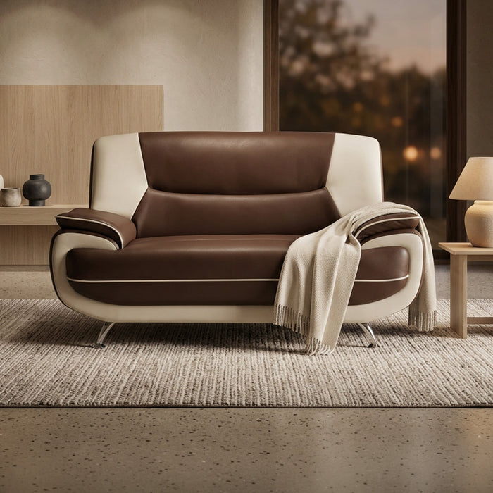 MUZA Canapé design 2 places en simili cuir marron et blanc