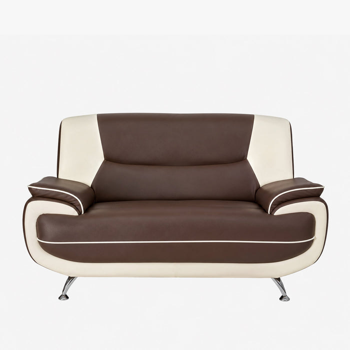MUZA Canapé design 2 places en simili cuir marron et blanc