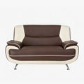MUZA Canapé design 2 places en simili cuir marron et blanc