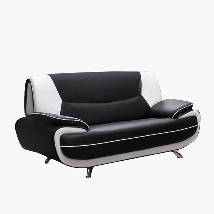 MUZA Canapé design 2 places en simili cuir noir et blanc
