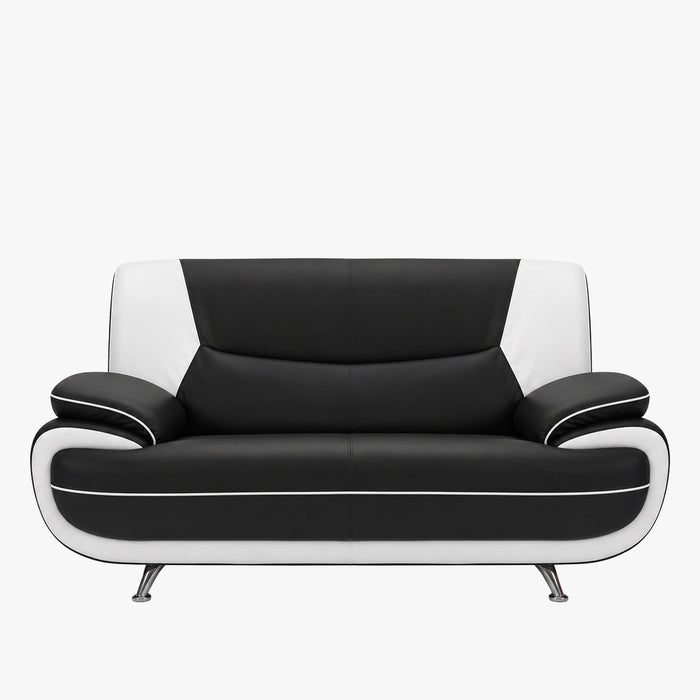 MUZA Canapé design 2 places en simili cuir noir et blanc
