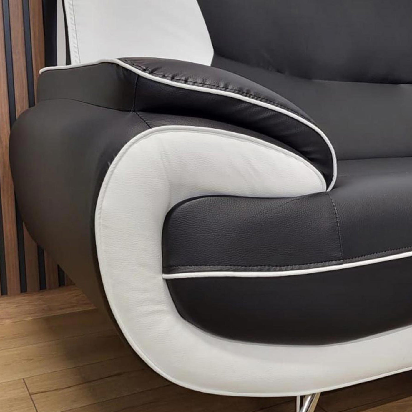 MUZA Canapé design 2 places en simili cuir noir et blanc