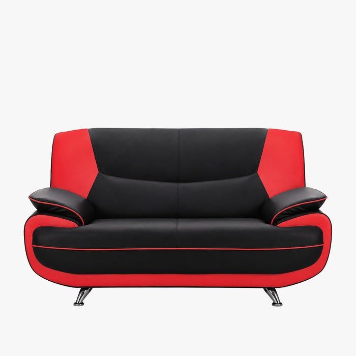 MUZA Canapé design 2 places en simili cuir noir et rouge
