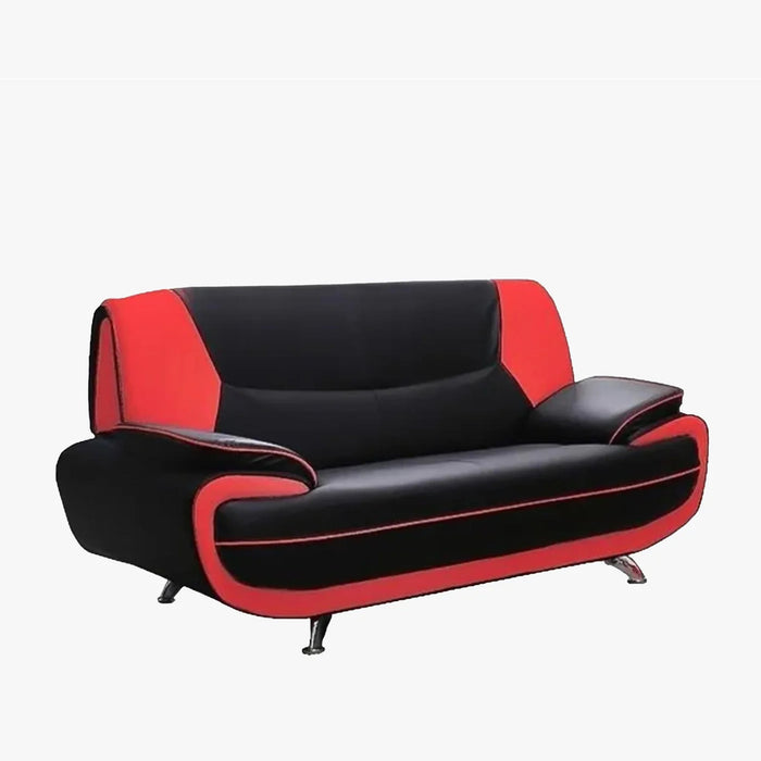 MUZA Canapé design 2 places en simili cuir noir et rouge