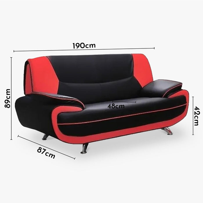 MUZA Canapé design 2 places en simili cuir noir et rouge