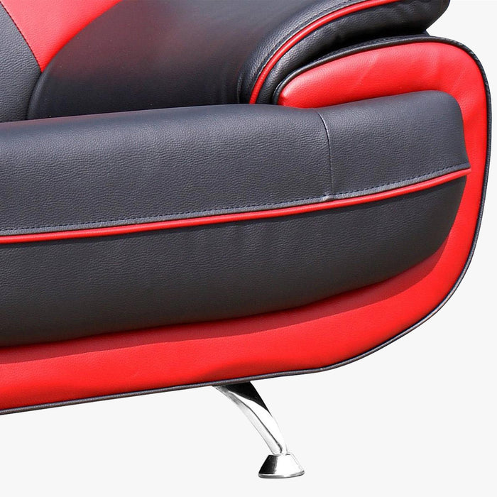 MUZA Canapé design 2 places en simili cuir noir et rouge