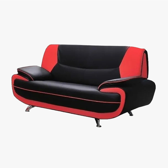 MUZA Canapé design 3 places en simili cuir noir et rouge