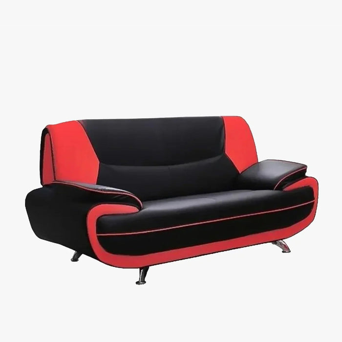 MUZA Canapé design 2 places en simili cuir noir et rouge