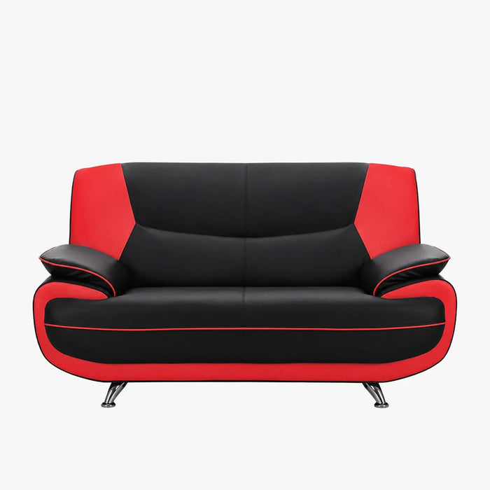 MUZA Canapé design 2 places en simili cuir noir et rouge