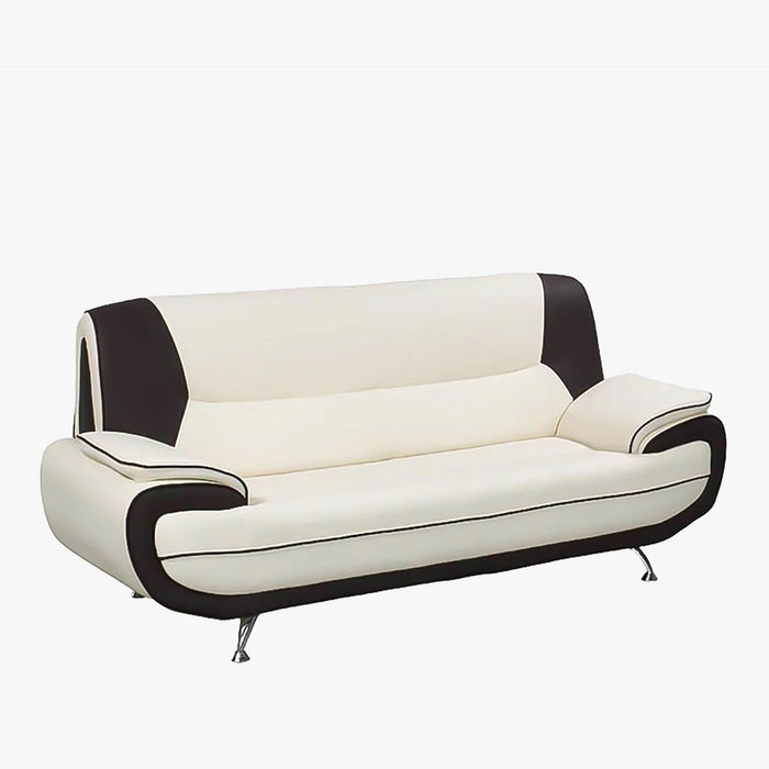 MUZA Canapé design 3 places en simili cuir blanc et noir