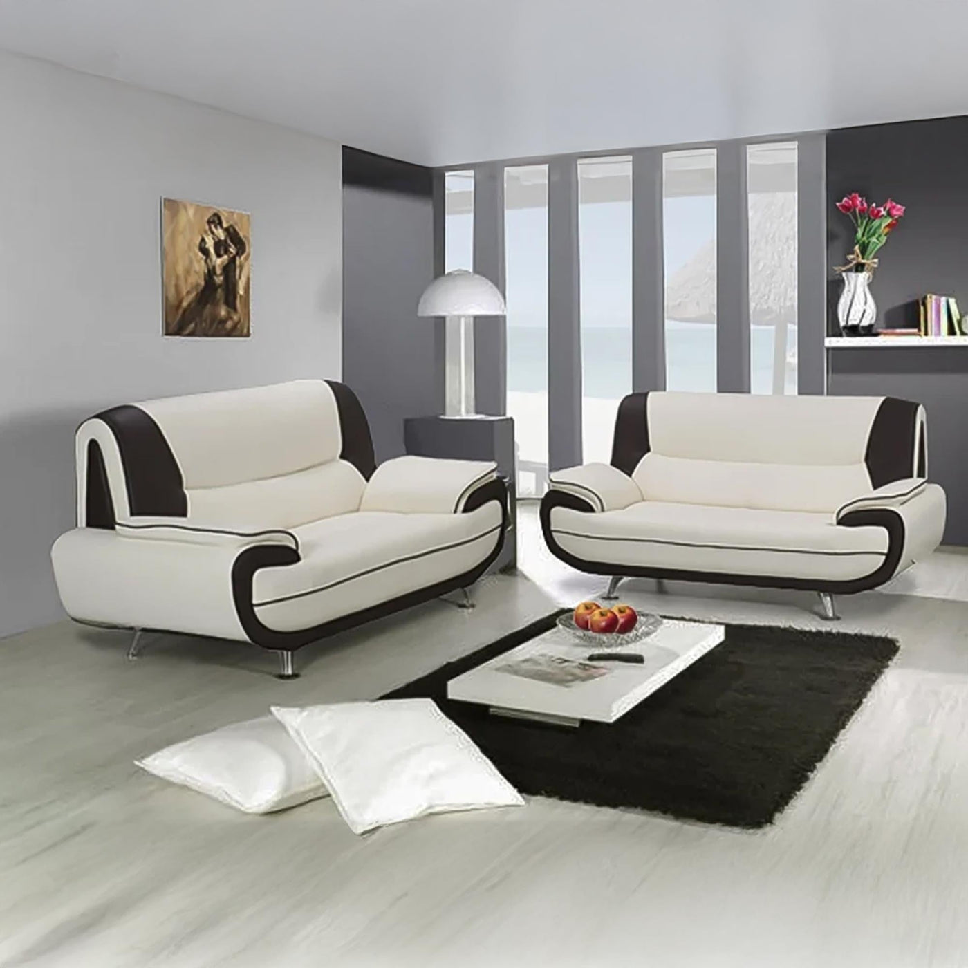 MUZA Canapé design 3 places en simili cuir blanc et noir - Canapés fixes - Mobilier Deco