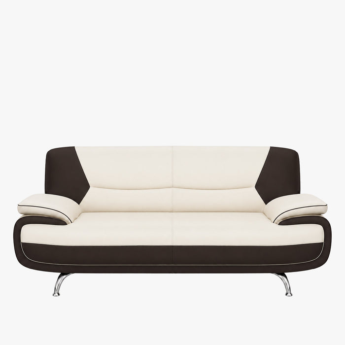 MUZA Canapé design 3 places en simili cuir blanc et noir