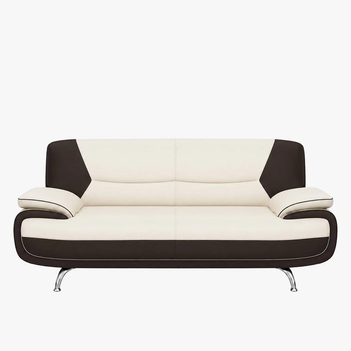 MUZA Canapé design 3 places en simili cuir blanc et noir