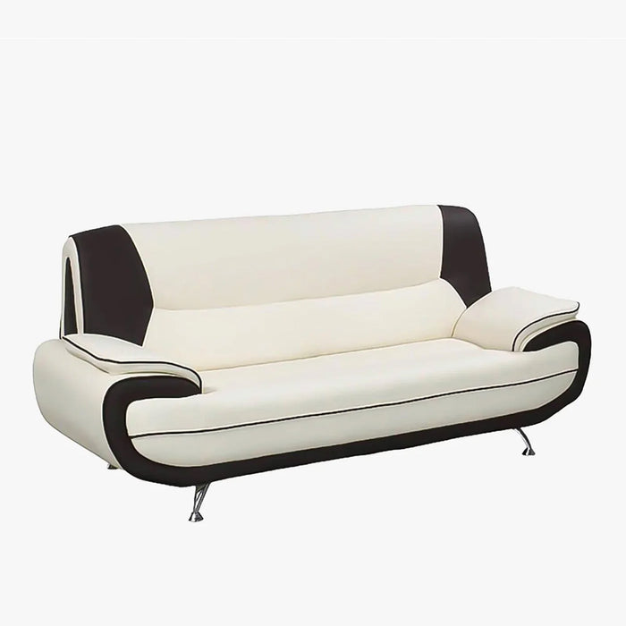 MUZA Canapé design 3 places en simili cuir blanc et noir