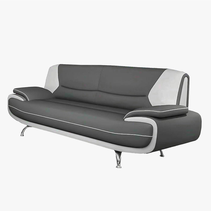 MUZA Canapé design 3 places en simili cuir gris et blanc