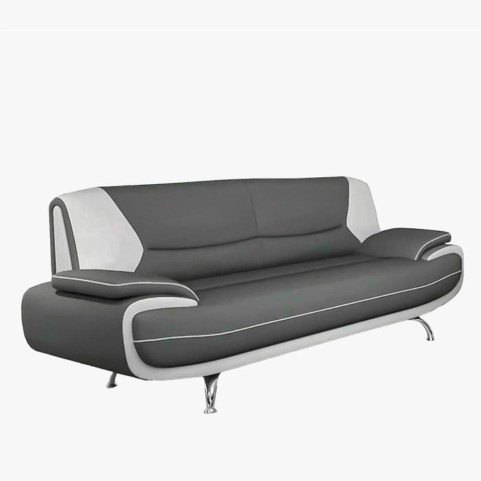 MUZA Canapé design 3 places en simili cuir gris et blanc