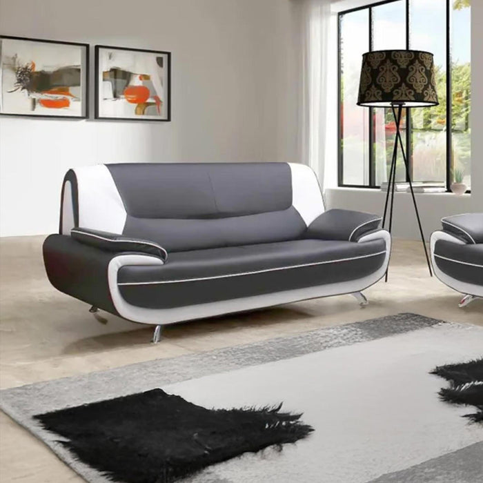 MUZA Canapé design 3 places en simili cuir gris et blanc