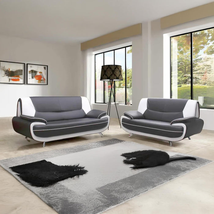MUZA Canapé design 3 places en simili cuir gris et blanc