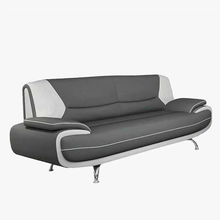 MUZA Canapé design 3 places en simili cuir gris et blanc