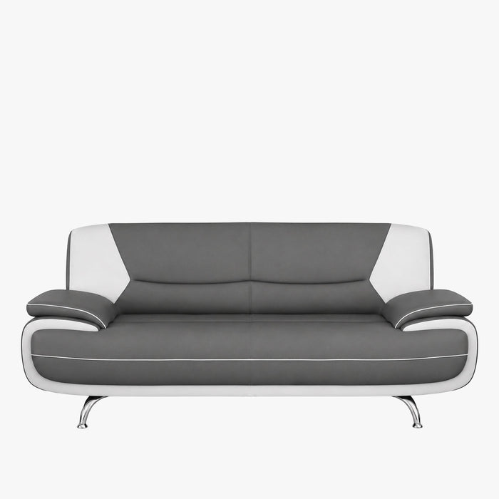 MUZA Canapé design 3 places en simili cuir gris et blanc